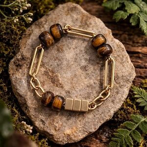 Tiger's Eye Link Bracelet | Gold Chain Bracelet | Enchanted Grove Collection 🌿